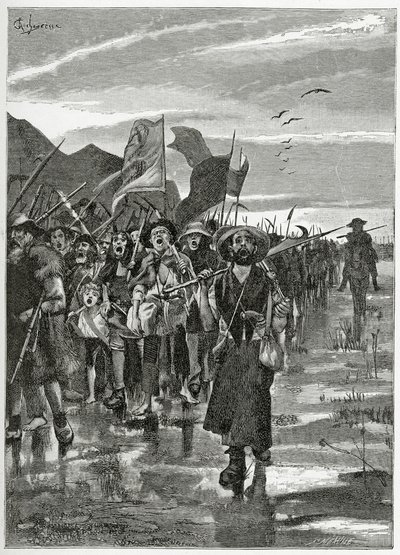 Le Torrent des rebelles  - 来自Han d&39;Islande，19世纪的插图（bw雕刻） 作者 乔治·玛丽·罗什格罗塞（Georges Marie Rochegrosse）