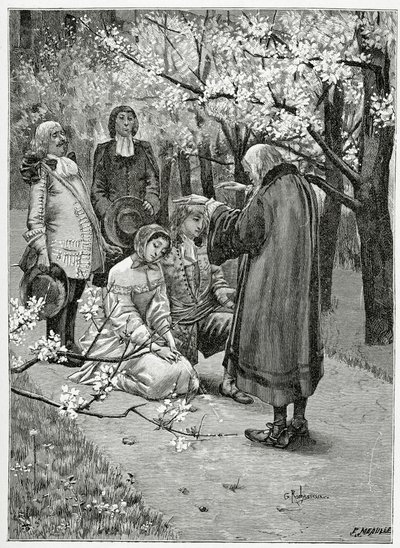 Ethel和Ordener婚礼 - 来自冰岛汉族的插图，19世纪（bw雕刻） 作者 乔治·玛丽·罗什格罗塞（Georges Marie Rochegrosse）