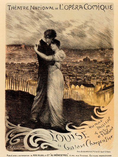 复制 Gustave Charpentier 的海报广告“Louise”，在巴黎国家歌剧院剧院（彩色石版画） 作者 乔治·玛丽·罗什格罗塞（Georges Marie Rochegrosse）