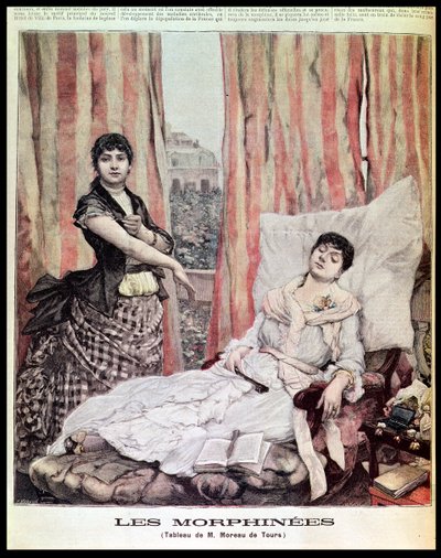 Morphiamania，来自&39;Le Petit Journal&39;的插图，由H. Meyer和F. Melville雕刻，1891年 作者 乔治·莫罗·德图尔