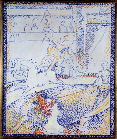 马戏团 一个在马背上做特技表演的舞者和一个小丑。 Georges Seurat (1859-1891) 的素描，1891 年 0,55x0,46 m 巴黎，奥赛博物馆 作者 乔治·皮埃尔·苏拉特