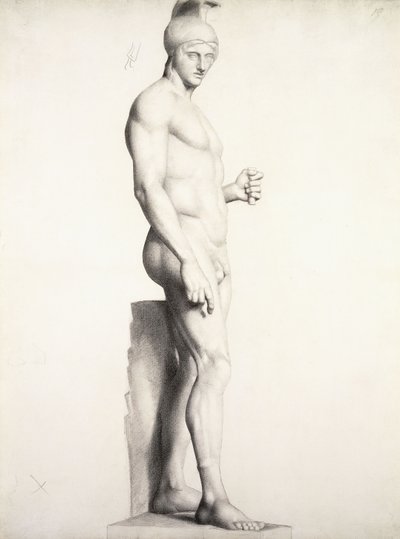 戴着头盔的战士，轮廓，1875-1878年 作者 乔治·皮埃尔·苏拉特
