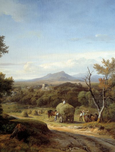 乡村风光。 左边细节。 乔治·普里尔 (Georges Prieur) 绘画（19 世纪） 作者 乔治·普里尔