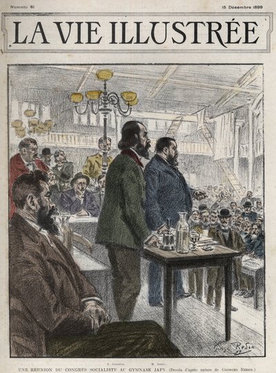社会主义组织大会，1899年12月在巴黎雅皮体育馆举行--让-焦尔（1859-1914）和尤金-富尼埃（1857-1914）乔治-雷东的绘图--1899年的生活图景 作者 乔治·雷登