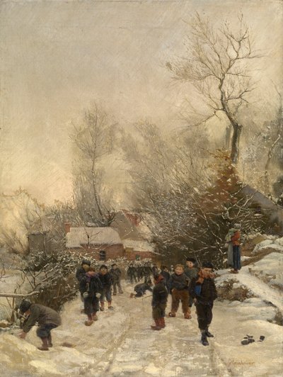 雪中有孩子的村庄（布面油画） 作者 乔治·赖因海默