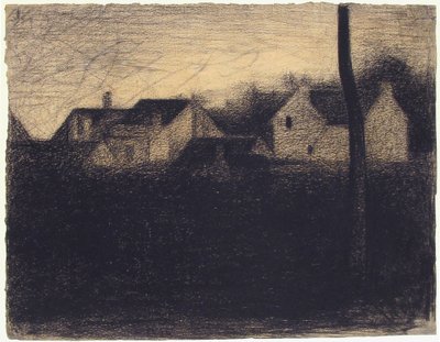 景观与房屋，1882年至83年（conté蜡笔） 作者 乔治·苏拉特