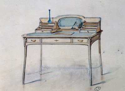 为Bing Atelier（新艺术运动工作室）绘制的新艺术运动女士写字台，约1900年（水彩和铅笔）。 作者 乔治·德菲尔