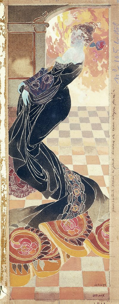 穿着黑袍的女士，约摄于1900年（纸上水粉） 作者 乔治·德菲尔