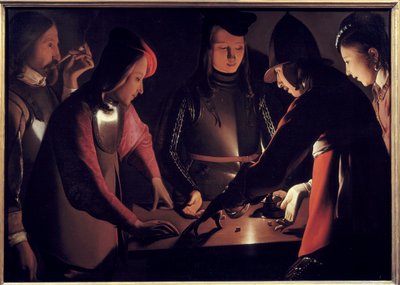 的玩家。 Georges De La Tour (1593-1652) 的绘画 作者 乔治·德拉图尔