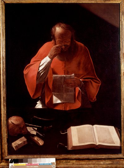 代表圣杰罗姆（Georges de la Tour）阅读绘画 作者 乔治·德拉图尔