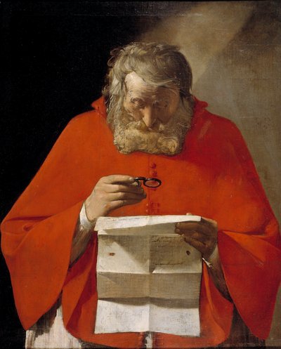 Saint Jerome lisant（圣杰罗姆读信）--乔治-德-拉图尔（1593-1652 年）的布面油画，约 1628-1629 年 - 马德里普拉多博物馆 作者 乔治·德拉图尔