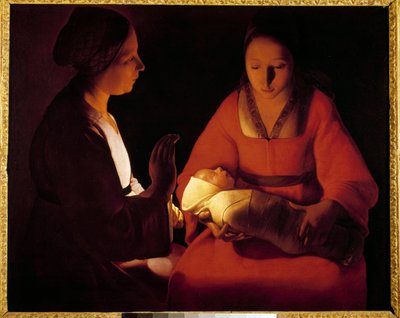 新出生的孩子（The New Born Child）。 Georges De La Tour (1593-1652) 的绘画 作者 乔治·德拉图尔