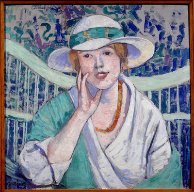 Georgette Agutte (1867-1922) 1914 年格勒诺布尔艺术博物馆的白绿帽女士肖像画 作者 乔治·阿古特（Georgette Agutte）