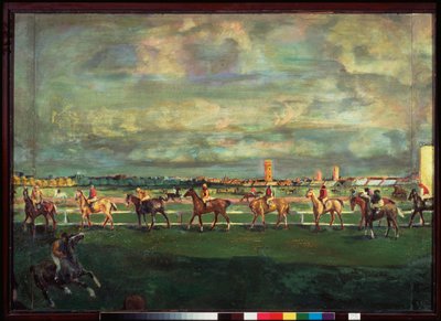 赛马 - Georgi Bogdanovich Yakulov（1884-1928 年）的作品，木板油画 作者 格奥尔基·博格丹诺维奇·雅库洛夫