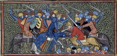 查尔斯-马特尔击败欧多和萨拉森人，Grandes chroniques de France，Royal 16 G.VI，f.117v，约 1332-1350 年 (22727638241) 作者 第比利斯的乔治亚·莱文·拉米什维利