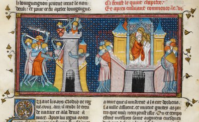 匈奴洗劫奥尔良，阿格南的祈祷，选自 Chroniques de France ou de St Denis，14 世纪 (22716441545) 作者 第比利斯的乔治亚·莱文·拉米什维利