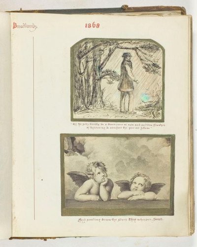 无题[雨中人和两个小天使]，1868年。   作者 乔治娜·考珀