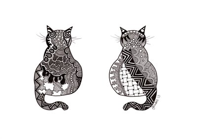 猫咪夫妇，2015 年（布里斯托尔板上的墨水） 作者 乔治娜·奈斯比特