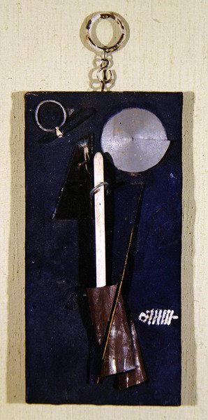 俄罗斯水手（抽象构图），约1920年（木板上的混合媒体）。 作者 Georgy (圆) Stenberg
