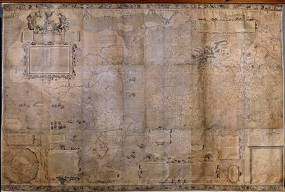 世界的地理地图。来自杰拉德-墨卡托（1512-1594）的投影的荷兰学派地图 作者 杰拉德（后）墨卡托