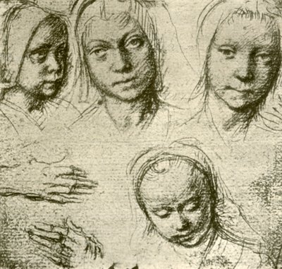 《四个女孩的头和两只手》，c1500-1505，1908年。 作者 杰拉德·大卫