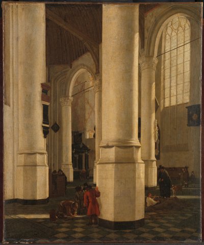 代尔夫特老教堂的内部，以及海军中将彼得·彼得斯·海因 (Pieter Pietersz Heijn) 的坟墓 作者 杰拉德·霍克吉斯特（归因于）