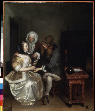 一杯柠檬水小杰拉德-特尔博尔赫（1617-1681 年）的画作。布面油画，67 x 54 厘米，约 1660 年。 荷兰艺术，巴洛克艺术。圣彼得堡冬宫博物馆。 作者 Gerard Terborch