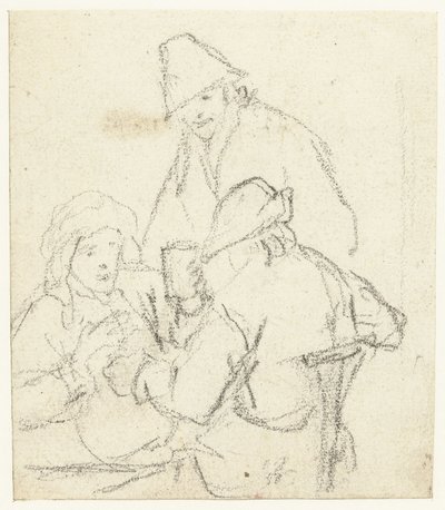 三个喝酒的农民围着一张桌子 作者 Gerard ter Borch (II) (可能)