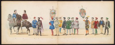 莱顿学生化妆舞会，1855 年（图版 13）
1855 年 6 月 12 日，为庆祝莱顿大学建校 280 周年，莱顿学生会成员举行了化装游行，描绘了查理五世进入荷兰的场景。 作者 杰拉杜斯·约翰内斯·博斯
