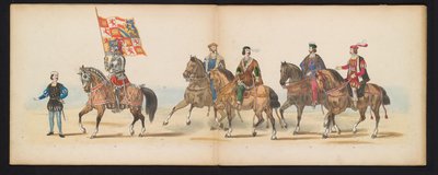 莱顿学生化妆舞会，1855 年（图版 7）
1855 年 6 月 12 日，为庆祝莱顿大学建校 280 周年，莱顿学生会成员举行了化装游行，描绘了查理五世进入大学的场景。 作者 杰拉杜斯·约翰内斯·博斯