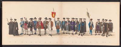莱顿学生化妆舞会，1875 年（图版 8）
1875 年 6 月 15 日莱顿学生联谊会成员为庆祝莱顿大学建校 300 周年而举行的化妆舞会，描绘了莱顿大学，如图所示。 作者 杰拉杜斯·约翰内斯·博斯