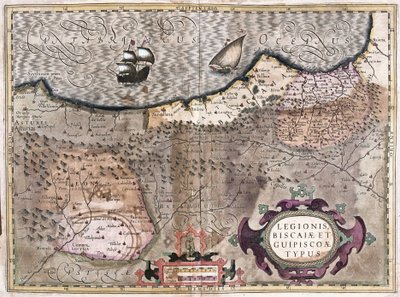 Oviedo, Burgos, Bilbao, Bayonne (Asturias), Spain (engraving 作者 杰拉杜斯·墨卡托