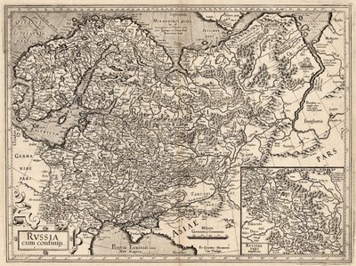 俄罗斯暨Confinijs。俄罗斯地图，1587年。 作者 杰拉杜斯·墨卡托
