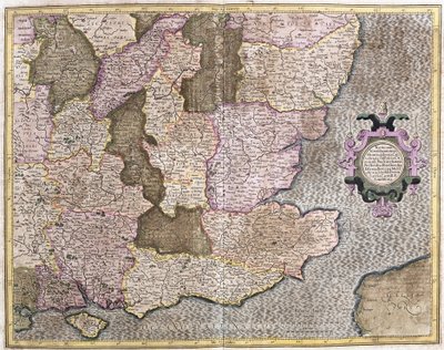 Southeast region of England including the British Channel and London (engraving 作者 杰拉杜斯·墨卡托