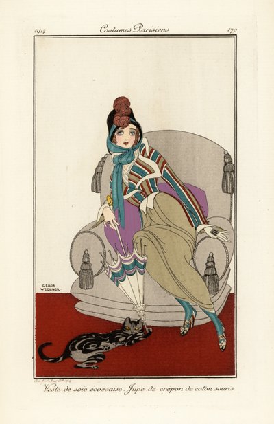 Woman in vest of Scottish silk vest, crepe cotton skirt. 作者 格达·玛丽·弗雷德里克·韦格纳