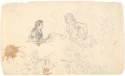 世袭王子弗雷德里克与世袭王子（Chr. VIII）以及骑手和人物素描 作者 格哈德·路德维格·拉德