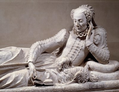 Funeral monument: Tomb with liking of Jeanne Valentine Balbiani (1518-1572), wife of Cardinal Rene de Birague (1506-1583), Chancellor of France. Detail. Marble sculpture by Germain Pilon (1535 - 1590), circa 1573. Paris, Musee Du Louvre 作者 杰曼·皮隆