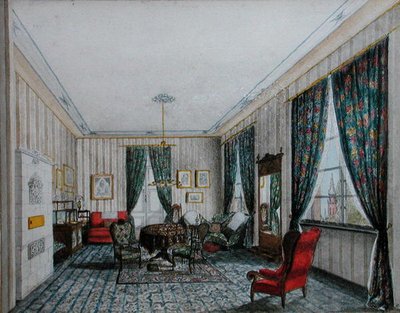 画室内部，约1855年（纸上水彩）。 作者 德国学校