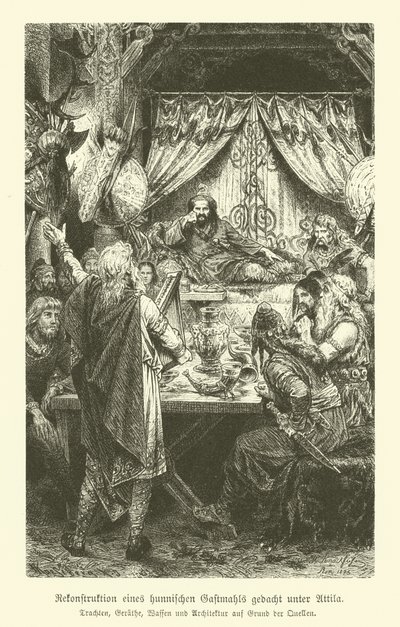 阿提拉时代的匈奴宴席（版画） 作者 德国学校