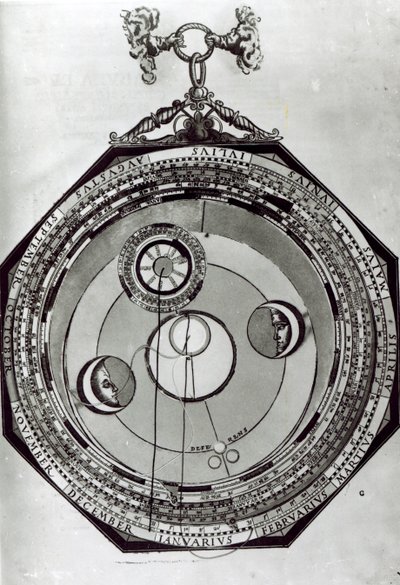 一个Volvelle，可能显示月亮的周期，在Astenomicon Caesareum的插图后由Petrus Apianus，1540 作者 德国学校