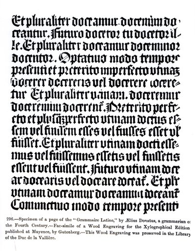 由Aelius Donatus撰写的“Grammaire Latine”页面，来自“中世纪和文艺复兴时期的科学与文学”的插图，由Paul Lacroix编写和雕刻，1878年 作者 德国学校