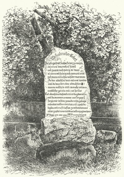 A stone tablet showing The Wessobrunn Prayer (engraving) 作者 德国学校