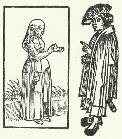 Till Eulenspiegel 故事中场景的木刻版画。 （雕刻） 作者 德国学校