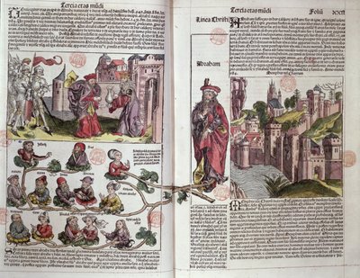亚伯拉罕和他的后裔，纽伦堡纪事报，Hartmann Schedel（1440-1514）1493（彩色木刻） 作者 德国学校