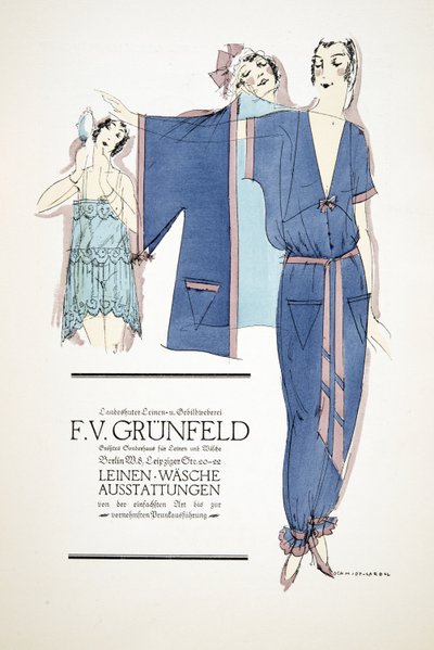 “F.V. Grunfeld”的广告，来自 Styl，1922 年出版（pochoir 印刷品） 作者 德国学校