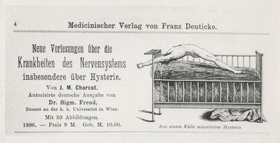 “关于神经系统疾病，特别是癔病的新讲座，J.M. Charcot，西格蒙德弗洛伊德翻译”的广告，来自“失语症：批判性研究” 作者 德国学校