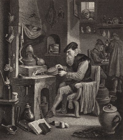 Alchemist at work. Illustration for Bilder-Atlas (engraving) 作者 德国学校