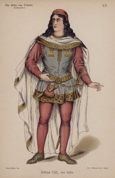 阿方索八世，贵族，出自 Die Judin von Toledo（托莱多的犹太人）作者 Franz Grillparzer（彩色石版画） 作者 德国学校