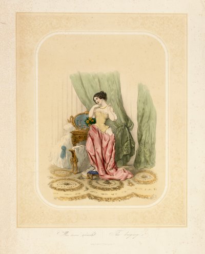 一位优雅的女士在她的梳妆台上，由F. Sala＆Co，柏林，1850年印刷 作者 德国学校