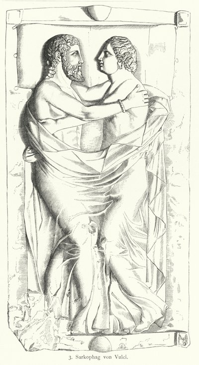来自Vulci的古代伊特鲁里亚石棺（雕刻）。 作者 德国学校